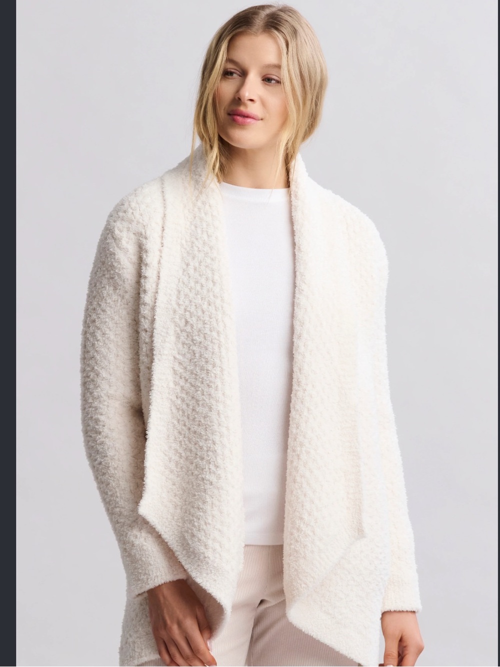 Free People Cozy honeycomb Women’s Cream Open-Front Bouclé Sweater XS EUC